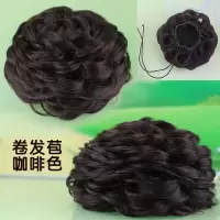 全真发假发女新款盘发造型器百变蓬松鸟窝抽绳绑带逼真花苞头发型 真人发咖啡色