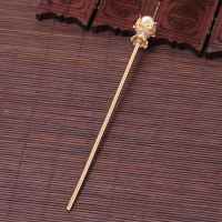 汉服古风头冠两层立体莲花冠女饰品明制配饰珍珠发簪子束发冠发饰 簪子(金色)