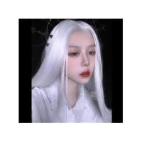 汉服假发男长发cos古装古风万用白色长直发中分刘海自然全头套式 70厘米银白色送发网