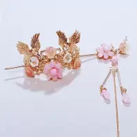 儿童汉服小发冠古风流苏步摇公主头饰发簪子女童古装发簪演出配饰 主图粉珠发冠+发簪