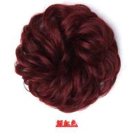假发马尾抓夹马尾短卷发盘头花苞盘发发夹头饰品发绳头绳皮筋发包 短卷马尾发圈酒红色