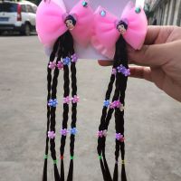 儿童假发发饰可爱小女孩儿童蝴蝶结发夹女童头饰宝宝辫子鸭嘴夹 苏菲亚-粉色(一对装)