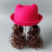 女童耳朵礼帽假发帽子秋冬儿童帽子可爱宝宝仿羊毛呢子盆帽 玫红光帽 参考年龄1-3岁(帽围52cm)