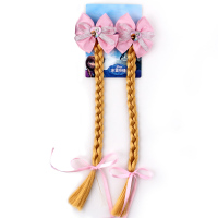 冰雪奇缘儿童假发辫子发卡女孩发饰头花飘带韩公主头饰蝴蝶结发夹 粉色