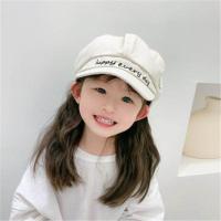 儿童帽子贝雷帽女春秋季ins画家帽百搭英伦八角帽男女童鸭舌帽 米白(侧边笑脸字母八角帽) 适用年龄: 参考2-6岁