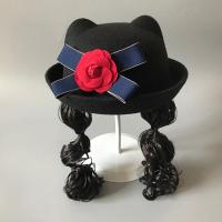 春秋冬天儿童帽子假发帽礼帽盆帽女童124岁小孩女宝宝鸭舌棒球帽 黑色花朵 约1-3岁帽围52cm