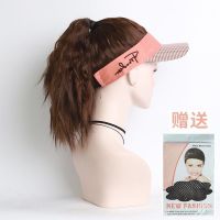 假发女帽子一体玉米烫假发空顶帽高马尾短卷发假发帽子一体逼真女 橙色玉米烫棒球帽+浅棕
