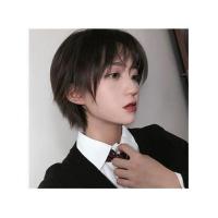 短发帅气女伪男装假发 中性斜刘海短直发套伪正太短发化妆cos假毛 银白色[进口高温丝]+发网