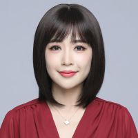 假发女波波头短发真发全真人发丝妈妈头套式发型2022时尚新款自然 进口丝 巧克力色 送发网和钢梳)