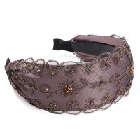 宽边刺绣水晶遮白发头箍发箍韩国压发圈女气质时尚碎发带发卡头饰 点钻花 紫色