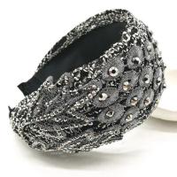 韩版宽边发夹水钻蕾丝发箍气质百搭水钻头箍布艺宽布发卡压发发饰 孔雀款灰色