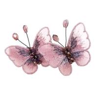 发夹成人韩国布艺蝴蝶结发饰发夹弹簧夹韩版水钻头饰顶夹横夹发卡 蝶双飞粉紫