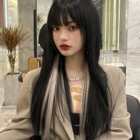 假发女日常万用挂耳染漫画刘海长直发自然渐变灰个性圆脸COS假毛 黑灰色送发网夹子 长发款-65cm