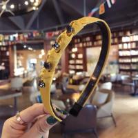 韩国新款简约超闪镶钻头箍成人细款打结发捆拧结带齿防滑水钻发箍 黄色