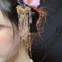 汉服掩鬓珍珠紫水晶流苏雕花明制头饰古风南北朝u钗唐风百搭发簪 紫菱发钗一支