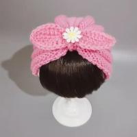 婴儿假发帽子刘海春秋薄款可爱女宝宝囟门帽新生儿胎帽印度6-12月 粉毛线刘海 0-12个月