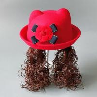 韩版儿童毛呢帽礼帽女童帽子长假发帽女宝宝帽子秋冬1-2-4岁画家 红色花朵 约1-3岁(帽围52cm)