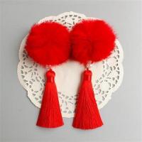 宝宝扎头发饰品儿童头饰套装礼盒中国结女孩发夹公主小皮筋领结 红色毛球一对