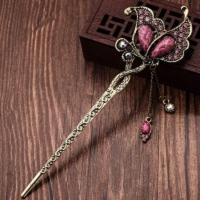 新娘发饰古装礼服汉服簪子复古旗袍头饰流苏步摇镶钻古典古风发簪 紫色 默认