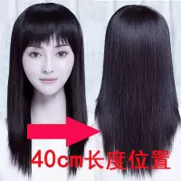 假发女长发长直发遮白发全头套式逼真整顶气质中长女士妈妈假发套 自然黑40cm +发网