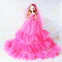 闪光亮灯娃娃会说话洋娃娃公主女孩礼物婚纱芭比娃娃礼盒儿童玩具 梅红 45CM