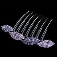 韩版气质优雅发梳插梳盘发头饰品女成人发饰丸子头盘发器水钻发卡 四片树叶发梳-紫罗兰