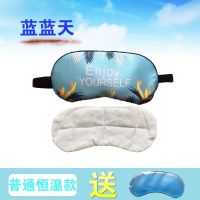 热敷USB充电加热艾绒蒸汽眼罩爱目睡眠遮光护眼黑眼圈缓解眼疲劳 普通恒温款 蓝蓝天+冰袋