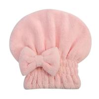 新款加厚干发帽速干超强吸水女成人包头巾学生可爱蝴蝶结头套发帽 粉色蝴蝶结