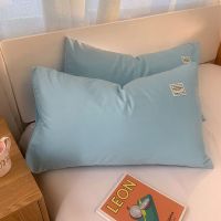 韩式ins风混搭浅蓝色水洗棉枕套两只装单双人小清新48*74cm枕头套 夏沫蓝 单只装