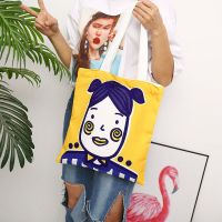 唐老鸭帆布包女单肩日系原宿ulzzang卡通拉链学生手提布袋购物袋 腮红女孩黄色