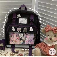 ins日系原宿暗黑少女学生双肩包女韩版复古潮搭背包两用大容量包 黑色[可放A4书] 裸包 无勋章无卡片