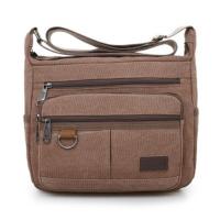 新款男士帆布包单肩包韩版潮休闲帆布男包包商务户外背包斜挎包 咖啡 小号28.22.10CM