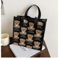 时尚手提袋帆布包包大容量便携手拎妈咪包化妆包上班购物袋收纳袋 黑色 小熊