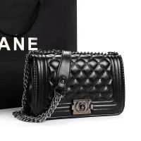 2021新款潮女包小香风菱格链条包辣妈时尚百搭小包单肩斜挎女士包 黑色升级小号(推荐)