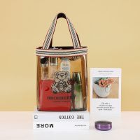 化妆包便捷随身大容量洗漱包女外出旅行包透明防水手提包沙滩包潮 百搭茶色 80丝加厚PVC