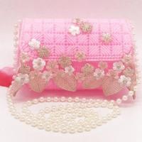 立体绣5D十字绣新款手工女款非印花画粗毛线绣格子条纹拎手提挎包 蕾丝18*12*6cm非成品要自己绣