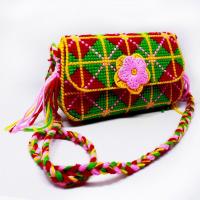 新款已裁剪手工立体十字绣挎包3D毛线绣甜蜜淑女翻盖手提小包套件 几何小包 宝蓝大红_