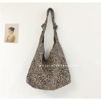 韩国ins复古百搭休闲帆布包大容量慵懒风豹纹斜挎单肩包包女潮 豹纹棕色