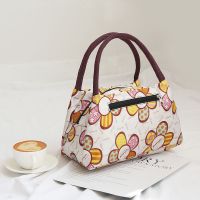 [手提包]大容量加厚妈咪饭盒包帆布包防水手拎包女士时尚小布包 外拉链大号-白色小花