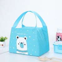 小熊饭盒包帆布手拎饭盒袋手提便当包韩版带饭小布包妈咪女包 蓝熊