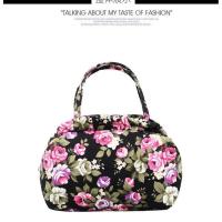 春夏帆布手提布包小号女包迷你手提包女包水饺包印花小拎包零钱包 黑底小花大款