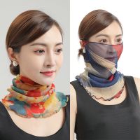 [买1送1]围巾女套头围脖女小丝巾春夏季面罩防晒挂耳式围脖潮流 多彩玫瑰送几何拼色[共发2条]