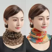 []百变围脖百搭纱巾女套头丝巾防晒面纱围脖护劲小围巾 高雅豹纹送多彩玫瑰[共发2条]