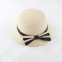 婴儿帽子夏天薄款防晒空顶草帽遮阳帽宝宝卡通大眼超萌太阳帽凉帽 小结米色[1-4岁宝宝] 魔术贴 松紧绳均可调节