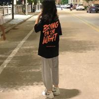 夏季套装女学生韩版宽松学院风百搭短袖T恤+休闲束脚灯笼裤两件套 黑色上衣 S