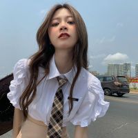 小众花边短袖衬衫套装女2021夏季新款学院风a字裙高腰显瘦半身裙 上衣[单件] S 建议80-90斤