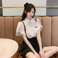 单件/套装2022夏季新款学院风洋气衬衣+减龄阔腿显瘦背带裤两件套 单白色衬衫 S