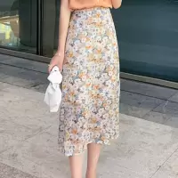 雪纺套装裙女2021夏季新款时尚洋气短上衣碎花半身裙两件套连衣裙 碎花半身裙 S 100斤以下