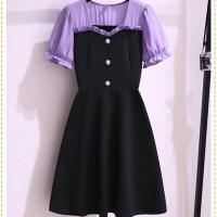 大码连衣裙女夏装2022年新款微胖mm显瘦复古法式宫廷风黑色中长裙 紫色 M建议80-100