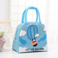 卡通可爱手提餐包袋子男女孩学生午餐包保温防水上班带饭的便当包 蓝小牛(22*13*18cm)